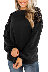 Casual Lace Gored Round neck Long sleeve T-Shirts