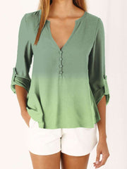 Fashion Gradient V neck Long sleeve T-Shirts