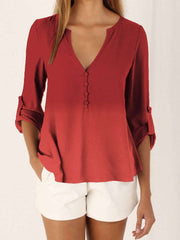 Fashion Gradient V neck Long sleeve T-Shirts