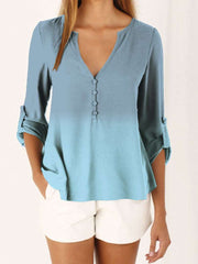 Fashion Gradient V neck Long sleeve T-Shirts