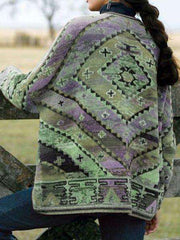 Casual Loose Stripe Print Long sleeve Woollen Coat