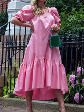Fashion Casual Pure Square collar Short sleeve Maxi Dresses