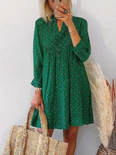 Fashion Casual Loose Print V neck Long sleeve Shift Dresses