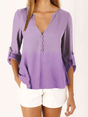 Fashion Gradient V neck Long sleeve T-Shirts