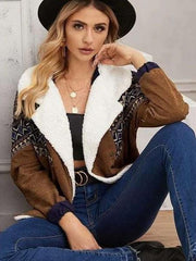 Fashion Casual Print Gored Long sleeve Wool Coats