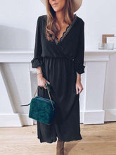 Fashion Pure Lace V neck Long sleeve Skater Maxi Dresses