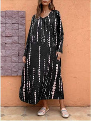 Casual Loose Stripe V neck Long sleeve Maxi Dresses