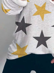 Casual Star print V neck Long sleeve T-Shirts