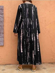 Casual Loose Stripe V neck Long sleeve Maxi Dresses
