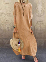 Round Neck Stripes Holiday Casual Half Sleeve Maxi Dresses