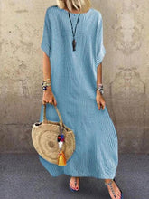 Round Neck Stripes Holiday Casual Half Sleeve Maxi Dresses
