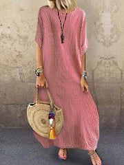 Round Neck Stripes Holiday Casual Half Sleeve Maxi Dresses
