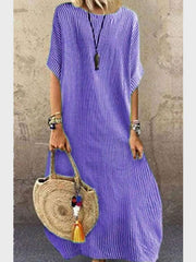 Round Neck Stripes Holiday Casual Half Sleeve Maxi Dresses