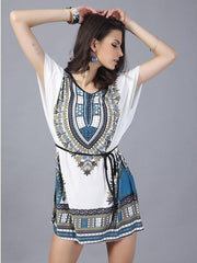 Special Bohemia Floral Short Sleeve Round Neck Mini Dress