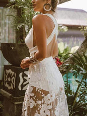 Sexy lace cut-out long vacation dresses