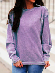 Casual Loose Pure Round neck Long sleeve T-Shirts