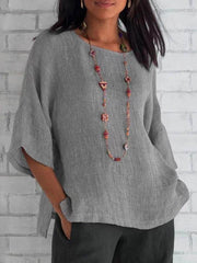 Women Casual Round Neck Three Quarter Sleeve Plain Blouses