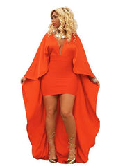 Sexy Deep V-Neck Bat Sleeve Slim Fit Evening Dress