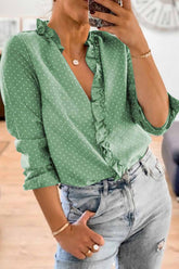V-neck Button Ruffle Blouses