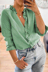 V-neck Button Ruffle Blouses