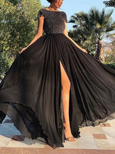 Elegant Chiffon Black Big Hem Evening Dresses