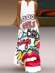 V neck sleeveless fashion printed maxi dresses
