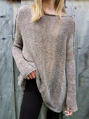 Crew Neck Asymmetric Hem Plain Sweaters