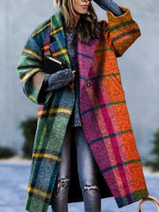 Buttoned Cotton Blends Grid Outerwear Women Coats