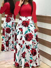 New Woman Autumn Round Neck Long sleeve Flory Maxi Dresses For Daily