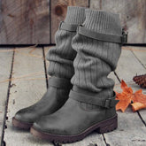 Vintage Comfy Sweater Boots PU Paneled Adjustable Buckle Casual Boots