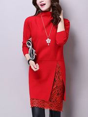 More Colors Woman Knit High Collar Shift Dresses