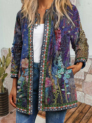 Women round neck long sleeve peinted lace Fall blazer Jackets
