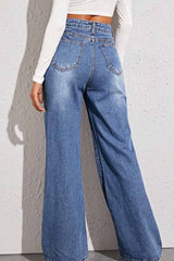 Solid Loose Blue Denim Trousers Long Pants
