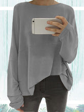 Loose Round Neck Long Sleeve Plain Woman T-Shirts