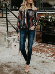 Off Shoulder Chic Stripe Woman Fashion Blouses