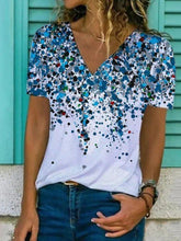 Blue Casual V Neck Short Sleeve Tops