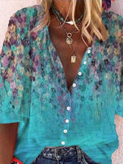 Blue Printed Floral Casual Shirts & Tops