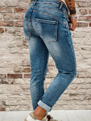 Blue Denim Simple Solid Pockets Pants