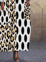 White Leopard Print Shift Long Sleeve Dresses