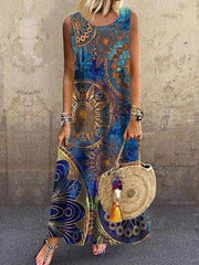 Blue Sleeveless Casual Printed Maxi Dresses summer maxi dresses for women