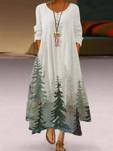 Casual loose long-sleeved plant print dress