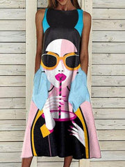Multicolor Printed Casual Round Neck Abstract Dresses