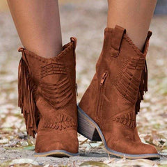 Women Plus Size Daily Faux Suede Tassel Zipper Boots