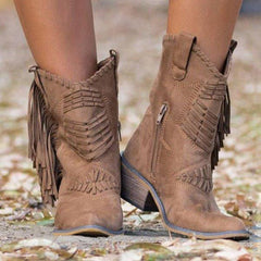 Women Plus Size Daily Faux Suede Tassel Zipper Boots