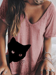 Women Summer V neck Loose T Shirt Tops