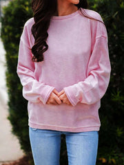 Casual Loose Pure Round neck Long sleeve T-Shirts