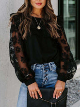 Fashion Lace Gored Round neck Long sleeve T-Shirts