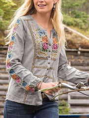 Casual Floral print V neck Long sleeve Blouses