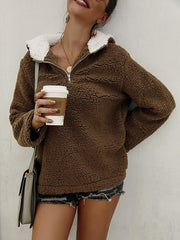 Zipper pocket high collar blouse hoodied