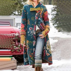 Fashion Floral print Lapel Lomg sleeve Coats